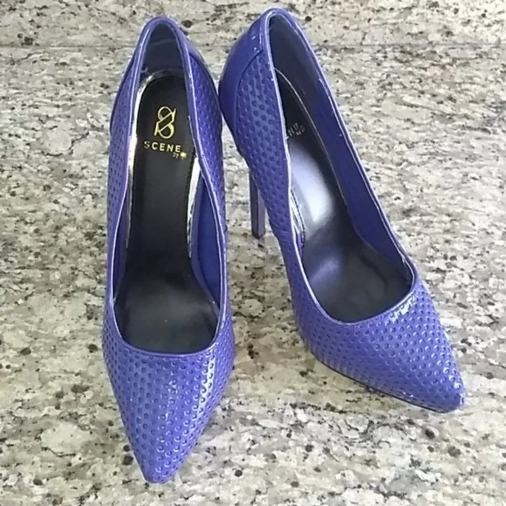 Womens SCENE Faux Purple Leather Heels Size 7.5 - Picture 1 of 1